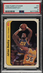 1986-1987 Fleer Basketball Sticker #3 Adrian Dantley PSA MINT 9