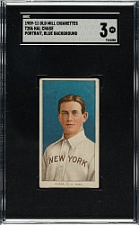 1909-1911 T206 White Border Hal Chase Portrait Blue Background SGC VG 3 - Old Mill Back