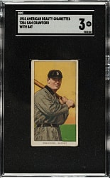 1909-1911 T206 White Border Sam Crawford with Bat SGC VG 3 - American Beauty 350 Back