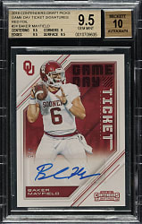 2018 Panini Contenders Draft Picks Game Day Ticket Signatures Football #24 Baker Mayfield Red Foil #3/5 BGS GEM MINT 9.5 with GEM MINT 10 Signature