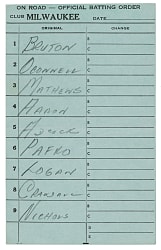 August 21, 1954 Milwaukee Braves Lineup Card with Hank Aaron Rookie