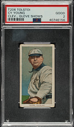 1909-1911 T206 White Border Cy Young Glove Shows PSA GOOD 2 - Tolstoi Back