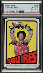 Signed 1972-1973 Topps Basketball #195 Julius Erving Rookie PSA EX-MT 6 with GEM MINT 10 Signature