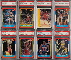 1986-1987 Fleer Basketball PSA NM-MT 8 Complete Set (132) Including #57 Michael Jordan Rookie Plus Complete Sticker Set (11)