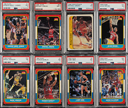 1986-1987 Fleer Basketball PSA NM 7 Complete Set (132) Including #57 Michael Jordan Rookie Plus Complete Sticker Set (11)