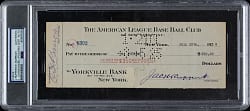 1925 Ernie Johnson Endorsed New York Yankees Payroll Check Signed by Ed Barrow and Jacob Ruppert - PSA/DNA
