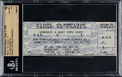 August 6, 1999 Montreal Expos (vs. San Diego Padres) Full Ticket BGS GEM MINT 10 - Tony Gwynn 3,000th Hit