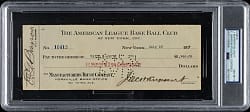 1927 Waite Hoyt Endorsed New York Yankees Payroll Check Signed by Jacob Ruppert and Ed Barrow PSA/DNA NM-MT 8