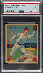 1934-1936 R327 Diamond Stars #4 Buddy Myer (1935 Green Back) PSA EX 5