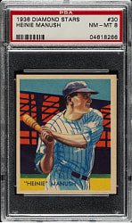 1934-1936 R327 Diamond Stars #30 Heinie Manush No "W" on Sleeve (1936 Blue Back) PSA NM-MT 8