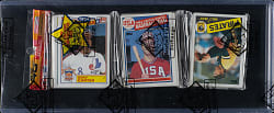 1985 Topps Unopened Rack Pack - Mark McGwire Rookie on Top and Harold Baines on Back - BBCE