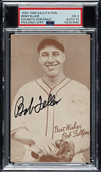 Signed 1939-1946 W462 Salutation Exhibits Bob Feller Portrait PSA VG 3 with GEM MINT 10 Signature