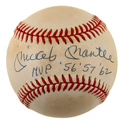 Mickey Mantle Single-Signed Baseball with "MVP '56 '57 '62" Inscription - JSA