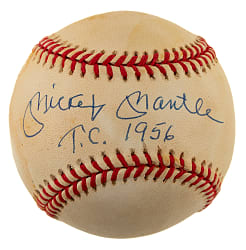 Mickey Mantle Single-Signed Baseball with "T.C. 1956" Inscription - JSA