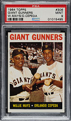 1964 Topps #306 Giant Gunners with Willie Mays and Orlando Cepeda PSA MINT 9