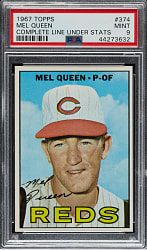 1967 Topps #374 Mel Queen Line Below Stats PSA MINT 9