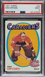 1971-1972 Topps Hockey #45 Ken Dryden Rookie PSA MINT 9
