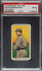 1909-1911 T206 White Border Roger Bresnahan with Bat PSA GOOD 2 - Broad Leaf 350 Back