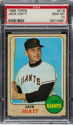 1968 Topps #419 Jack Hiatt PSA GEM MINT 10
