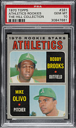 1970 Topps #381 Philadelphia Athletics Rookies Brooks/Oliva PSA GEM MINT 10 - 1 of 2!
