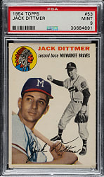 1954 Topps #53 Jack Dittmer PSA MINT 9