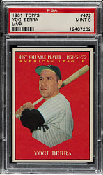1961 Topps #472 Yogi Berra MVP PSA MINT 9
