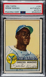 Signed 1952 Topps #195 Minnie Minoso Rookie PSA/DNA MINT 9