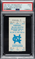 November 21, 1981 University of North Carolina Blue vs. White Preseason Game Ticket Stub PSA EX 5 - Michael Jordan Second Game