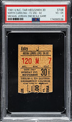November 30, 1981 University of North Carolina (vs. University Southern California) Ticket Stub PSA VG-EX 4 - Michael Jordan Second NCAA Game - 1 of 2 - Highest Graded!