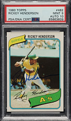 Signed 1980 Topps #482 Rickey Henderson Rookie PSA MINT 9 with GEM MINT 10 Signature