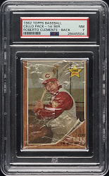 1962 Topps First Series Unopened Cello Pack PSA NM 7 - Roberto Clemente on Back