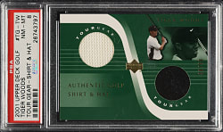 2001 Upper Deck Golf Tour Gear-Shirt & Hat #TG-TW Tiger Woods Rookie #38/50 PSA NM-MT 8