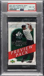 2001 Upper Deck SP Authentic Previews Golf Unopened Cello Pack PSA NM-MT 8 - #21 Tiger Woods on Back