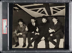 Circa 1960s Beatles Signed Associated Press Wire Photograph PSA/DNA Type III