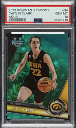 2023-2024 Bowman University Chrome Basketball #34 Caitlin Clark Aqua Refractor #253/299 PSA GEM MINT 10