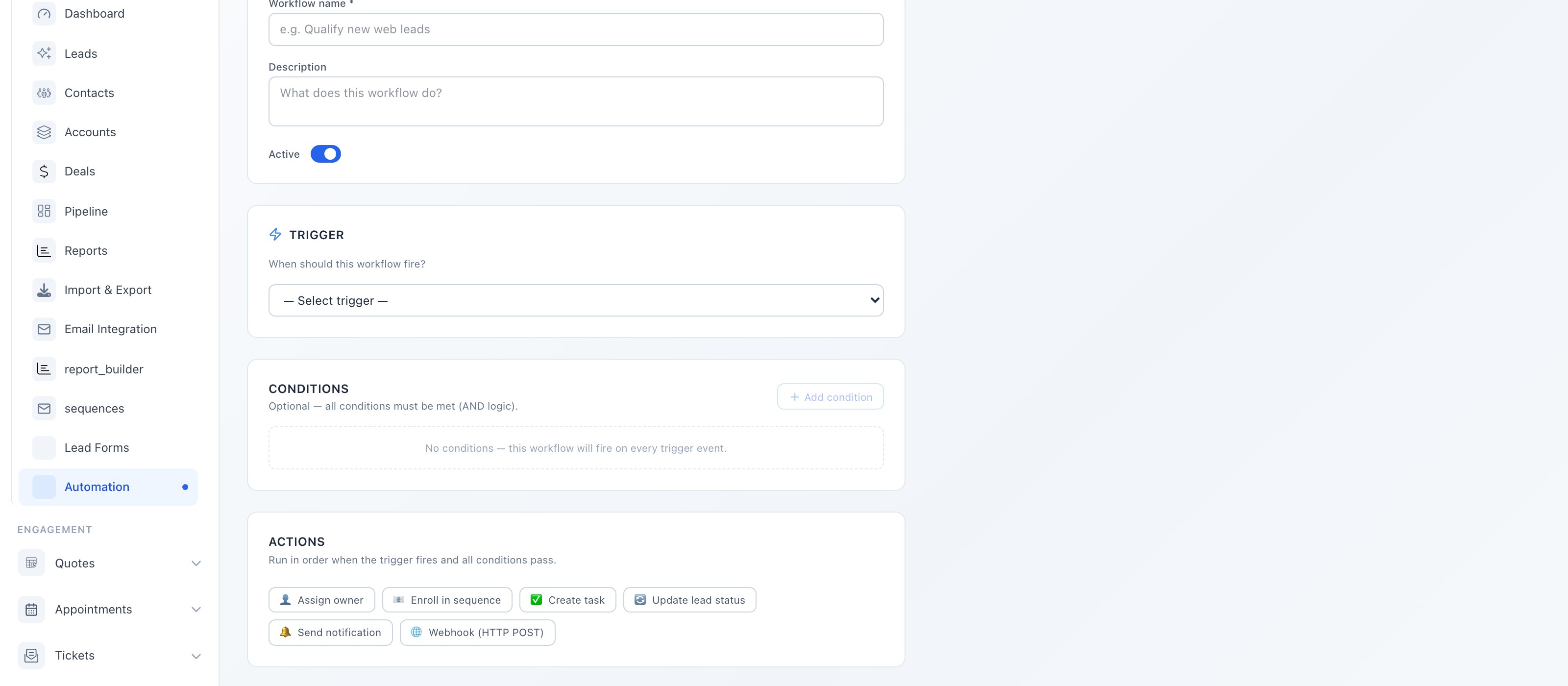 Automation workflow builder screenshot