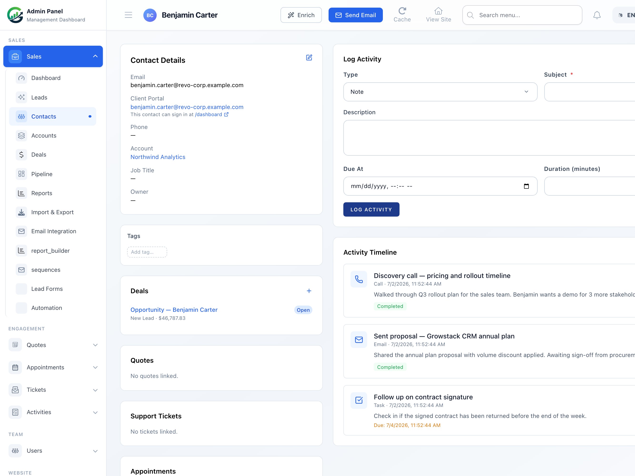 Contacts and accounts 360 degree view screenshot