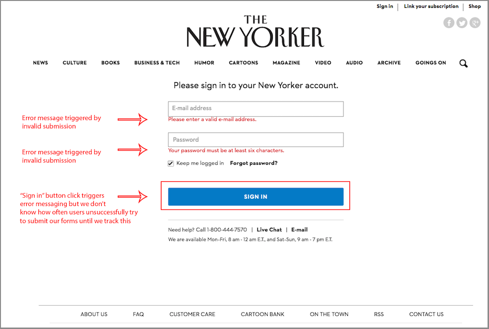 The New Yorker unsuccessful form submission