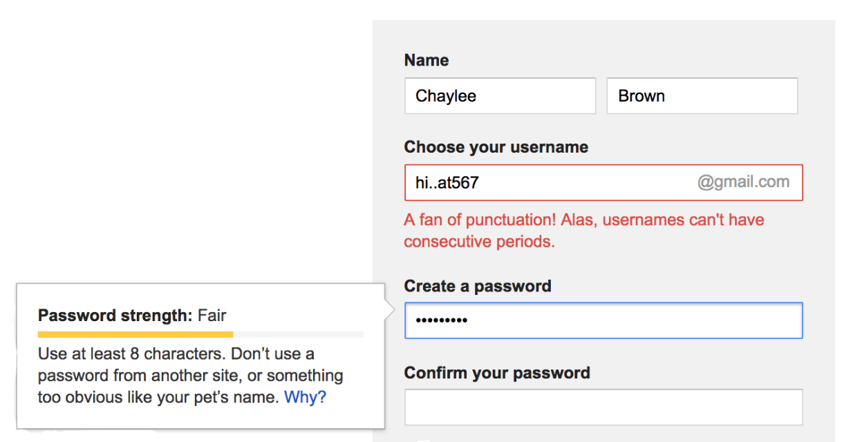 gmail's create account form