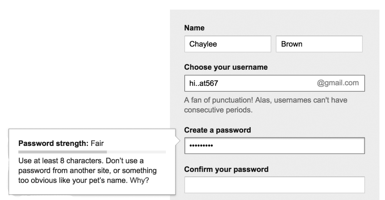 gmail's create account form without color