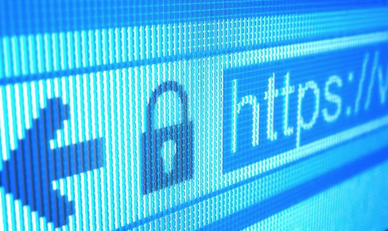 Close up of url bar showing a lock and https