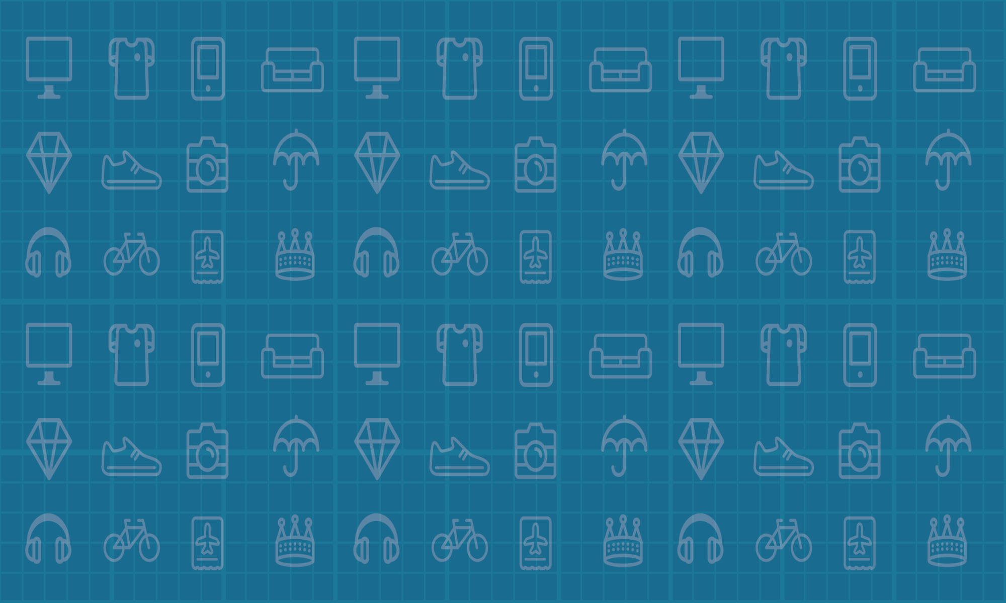 Iconography panel showing bikes, cameras, shoes etc