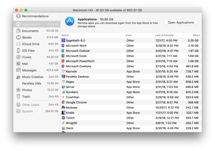 macos system storage over 100gb