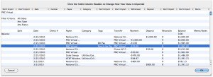 Screenshot: iBank 4 CSV Import Tool with columns mapped to the Quicken Essentials fields