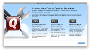Screenshot: Quicken File Exchange Utility welcome window