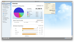 Screenshot: Quicken Essentials Overview screen with sidebar and charts