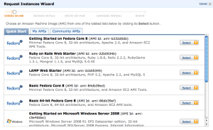 EC2Instances Screenshot: Amazon EC2 Quick Start AMI list