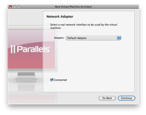 Screenshot: Parallels Network Adapter set to Default Adapter