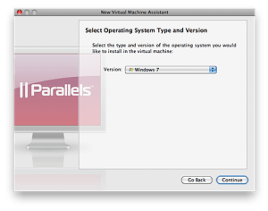 Screenshot: Parallels Operating System Type selection