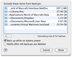 Time Machine Exclusions